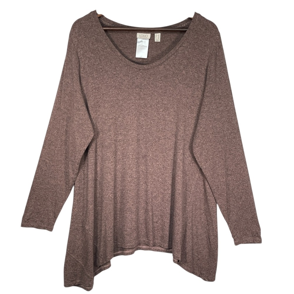 LOGO by Lori Goldstein Tunic Top Size 1X Heathered Mauve Purple Asymmetrical Hem